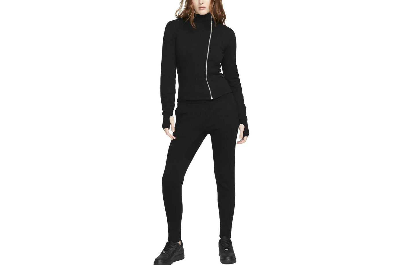 Nike solid colour two-way zip hooded hooded knit women's black - Boxette Shop
