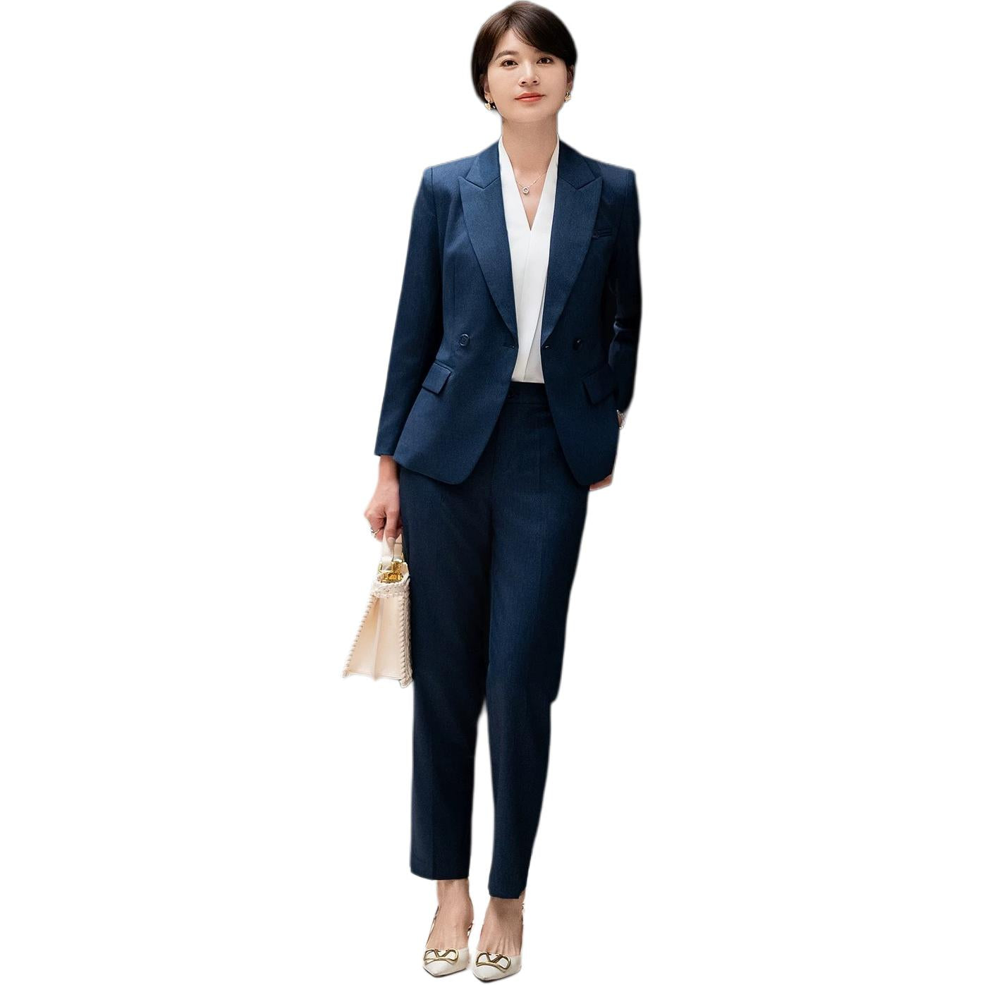 Bir parcha to'plam sovg'a qutisi tekis rangli uzun yengli ko'ylagi qulay oddiy shimlar salqin adaçayı imperator opasi ish joyi ayollar kostyumi kostyumi ayol to'q ko'k