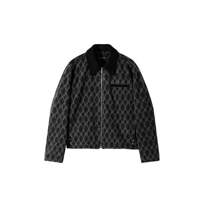 Lilbetter Retro Geometrik Teksturali Jakkard Lapel Daniy Ko'ylagi Erkaklar Qora