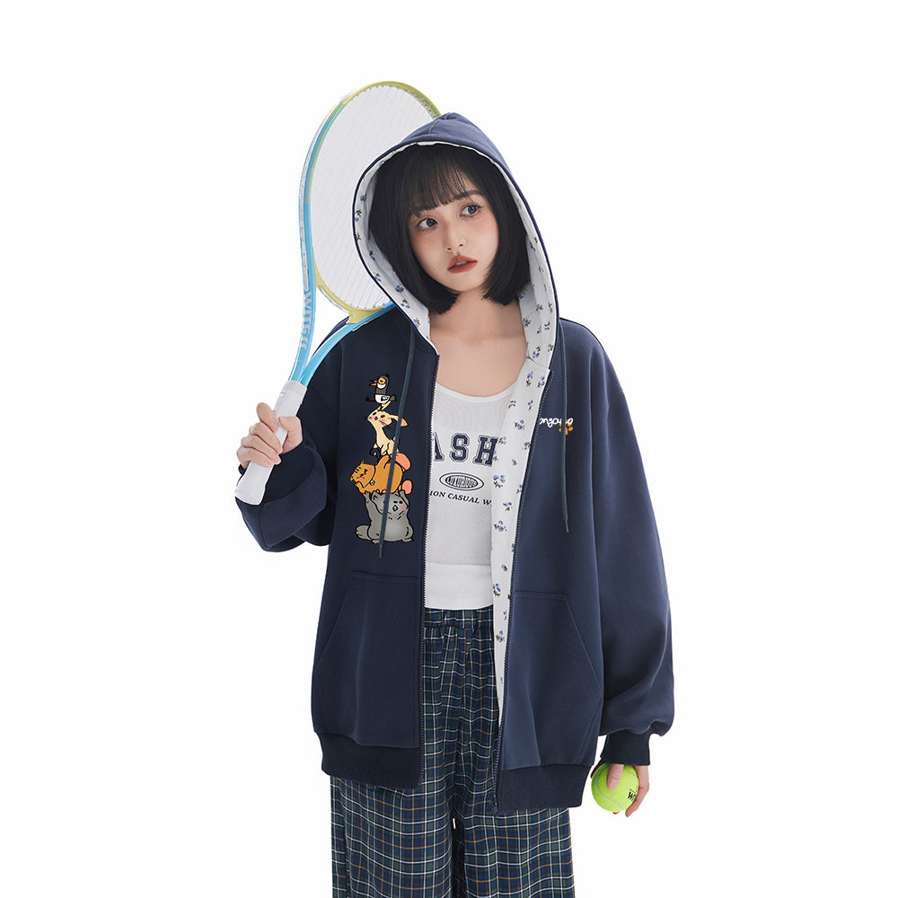 Pal ongaco pal ongaco Amerika retro soddaligi multfilm naqshli bosma harflar logotipi erkin universal trend ko'ylagi ko'ylagi qulay tasodifiy kaputli kardigan kozok erkaklar va ayollar bir xil paragraf bilan