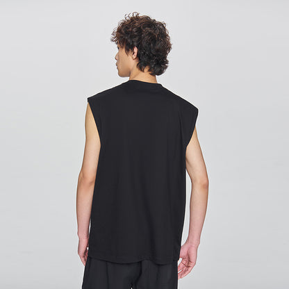 Lee ss25 qulay versiyasi yumaloq bo'yinli yamoq logotipi bitta rangli yengsiz yelek erkaklar qora