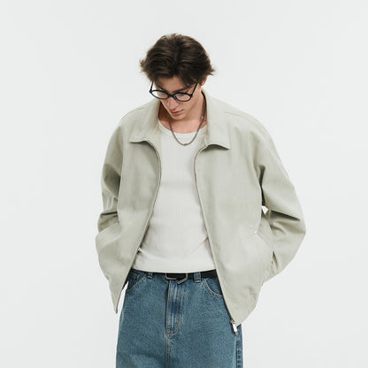 Lilbetter retro zamshli kundalik yubka oddiy tekis rangli erkin blazer kurtkasi kulrang yashil