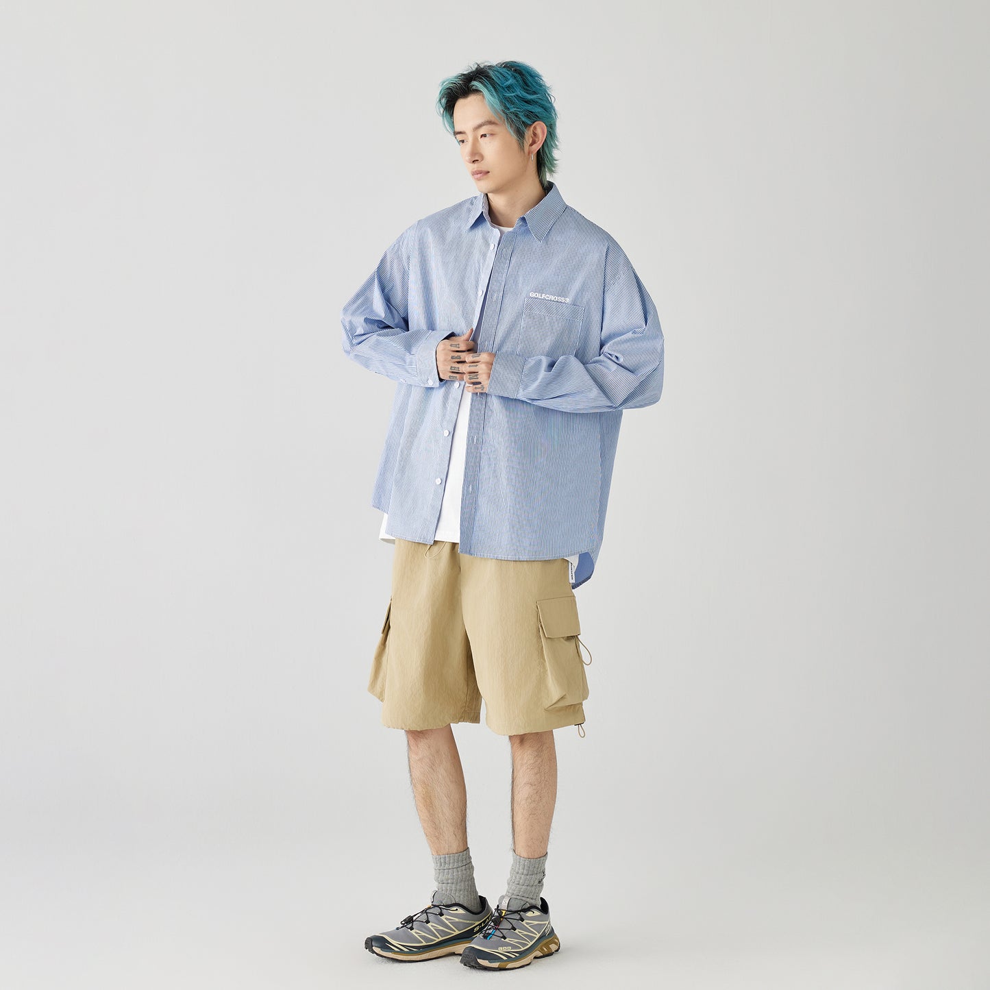 Golfcross yapon kolleji uslubidagi shaharbo'yi chiziqli bir ko'krakli tasodifiy lapel uzun yengli ko'ylak ko'ylagi juftlik modellari