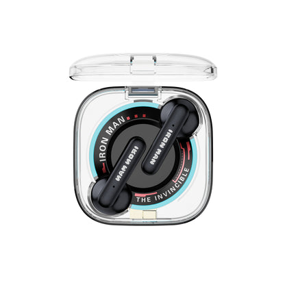 Disney QS28 Kapitan Amerika Iron Man 100-yillik modeli Haqiqiy avtorizatsiyalangan shaffof oʻyin sport shovqinlarini bekor qiluvchi Apple Android universal quloqqa simsiz Bluetooth eshitish vositasi