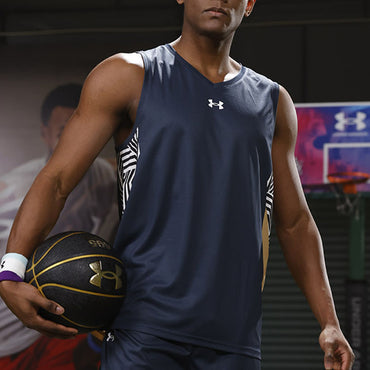 Under armour логотип печати v-образным вырезом цвет блокировки быстро сухой тренировки бег фитнес баскетбол жилет мужчины синий