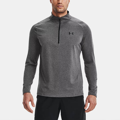 Under armour tech logo half zip athletic long sleeve t-shirt men's grey