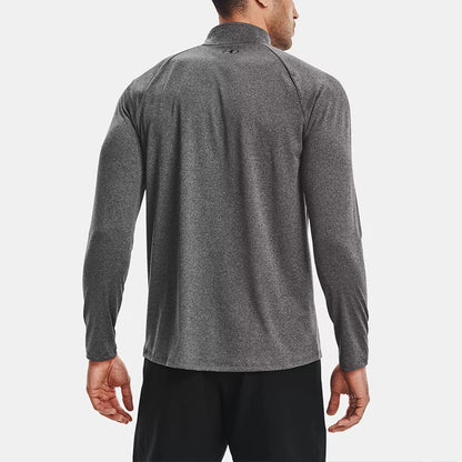 Under armour tech logo half zip athletic long sleeve t-shirt men's grey