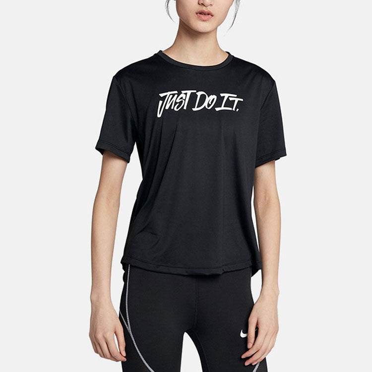 Nike casual sports letter printed american vintage solid colour round neck short sleeve formal sleeve t-shirt women's black - Boxette Shop