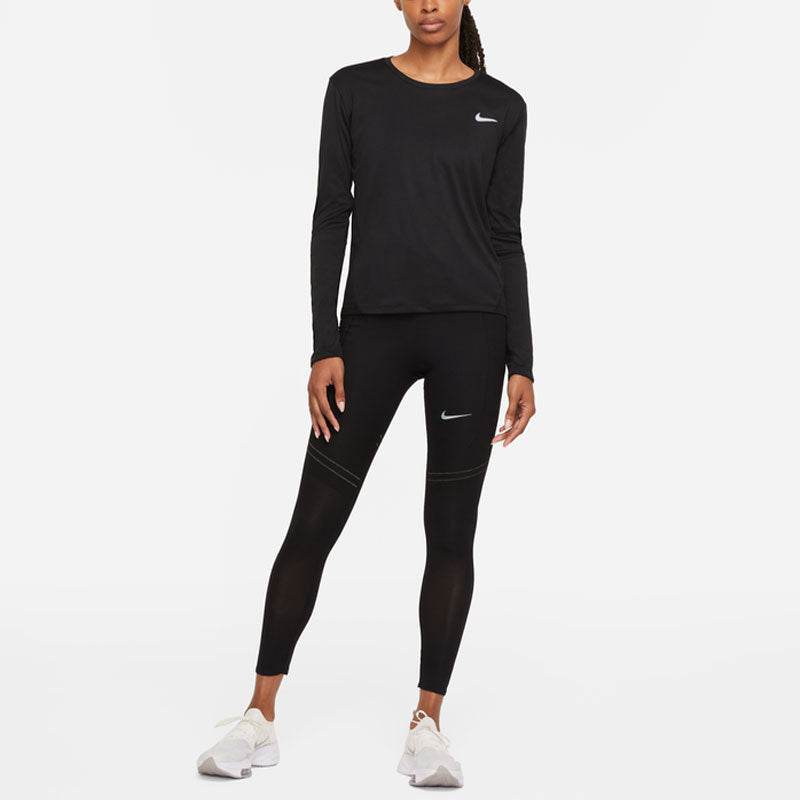 Женская черная футболка с длинным рукавом nike mesh splicing quick dry breathable athletic t-shirt - Boxette Shop
