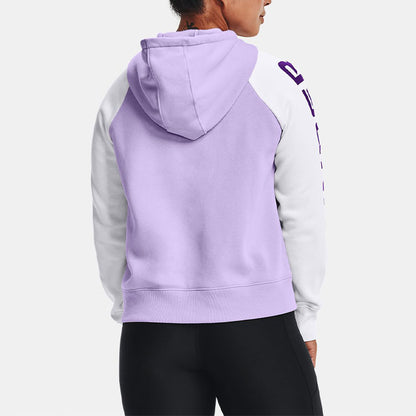 Under armour andromeda logo pattern colour block loose fleece hooded sweatshirt women's purple
