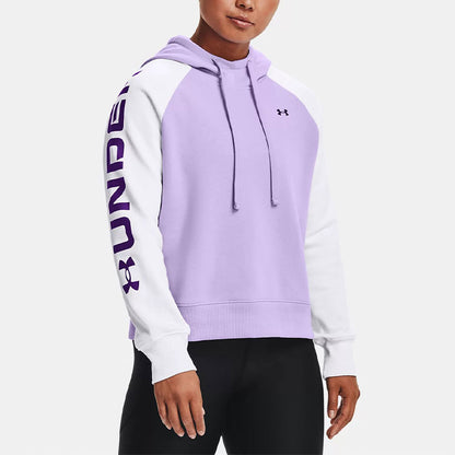 Under armour andromeda logo pattern colour block loose fleece hooded sweatshirt women's purple
