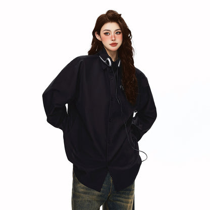 Pal ongaco pal ongaco Amerika yuqori ko'cha asosiy modellari oddiy sof paxta tanasi harflari brend logotipi bosma erkin tasodifiy universal koreys tekis rangli lapel uzun yengli ko'ylaklar bir xil modellar bilan erkaklar va ayollar