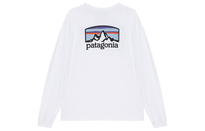 Patagonia patagonia responsibili-tee qor bosilgan tog'li nafas oladigan dumaloq bo'yinli uzun yengli erkaklar futbolkasi