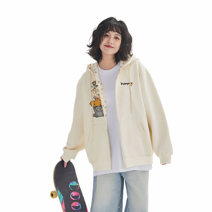 Pal ongaco pal ongaco Amerika retro soddaligi multfilm naqshli bosma harflar logotipi erkin universal trend ko'ylagi ko'ylagi qulay tasodifiy kaputli kardigan kozok erkaklar va ayollar bir xil paragraf bilan