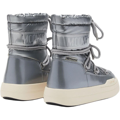 Moon boot junior park pu round toe lace high top kids' boots kids' silver