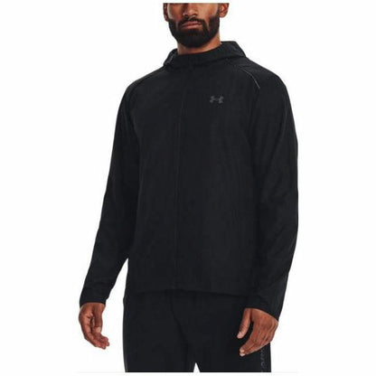 Under armour storm logo print hooded running jacket men's black