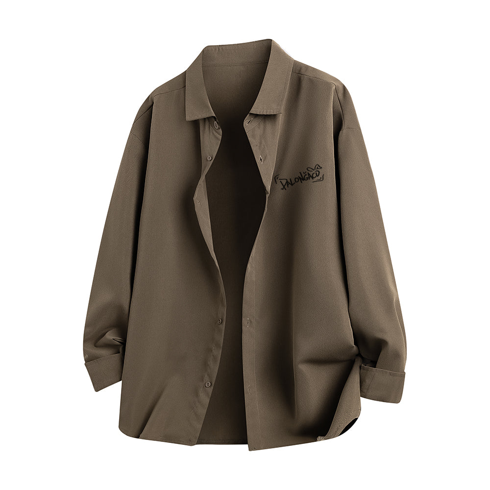 Pal ongaco pal ongaco Amerika yuqori ko'cha asosiy modellari oddiy sof paxta tanasi harflari brend logotipi bosma erkin tasodifiy universal koreys tekis rangli lapel uzun yengli ko'ylaklar bir xil modellar bilan erkaklar va ayollar