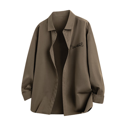 Pal ongaco pal ongaco Amerika yuqori ko'cha asosiy modellari oddiy sof paxta tanasi harflari brend logotipi bosma erkin tasodifiy universal koreys tekis rangli lapel uzun yengli ko'ylaklar bir xil modellar bilan erkaklar va ayollar