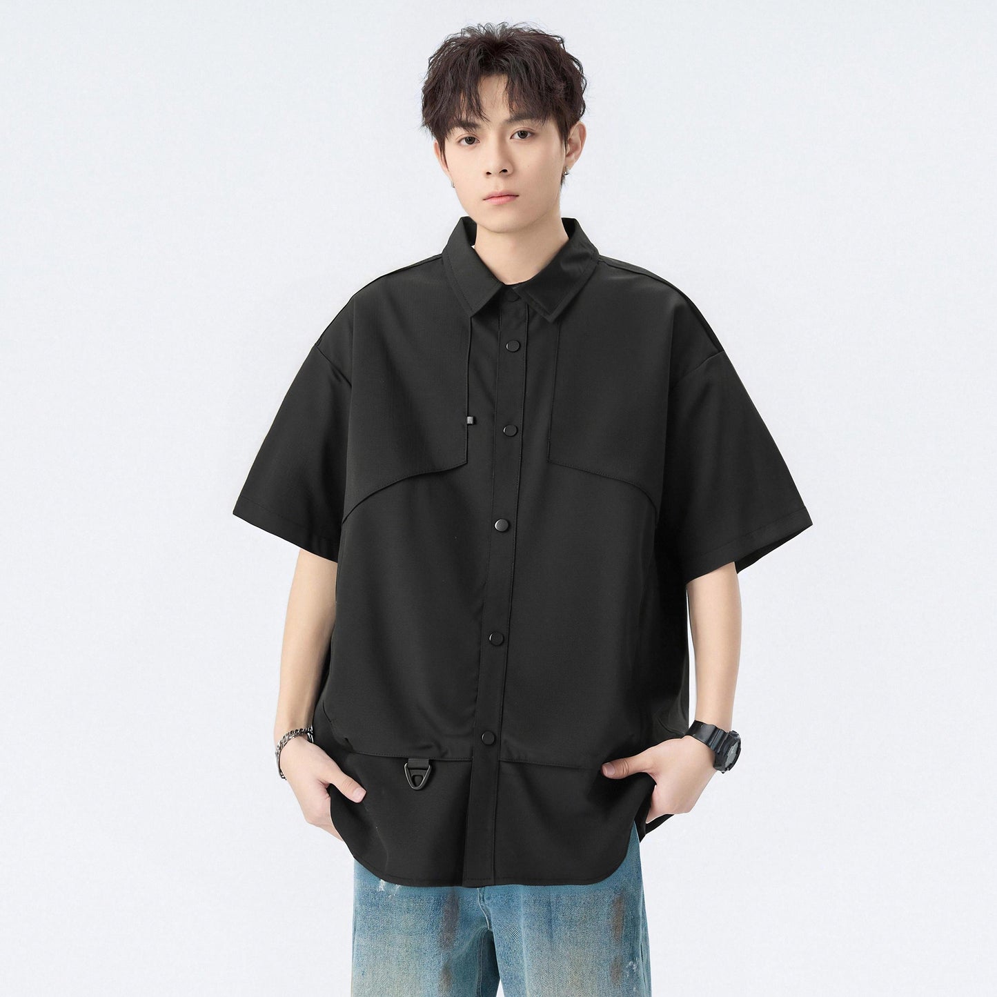 Paddy Julia Amerika yuqori ko'cha konstruktiv dizayn lapel bo'sh tasodifiy kundalik qatnov katta gangster o'zini kelishgan qulay, ko'p qirrali qisqa yengli ko'ylak modellari bilan erkaklar va ayollar