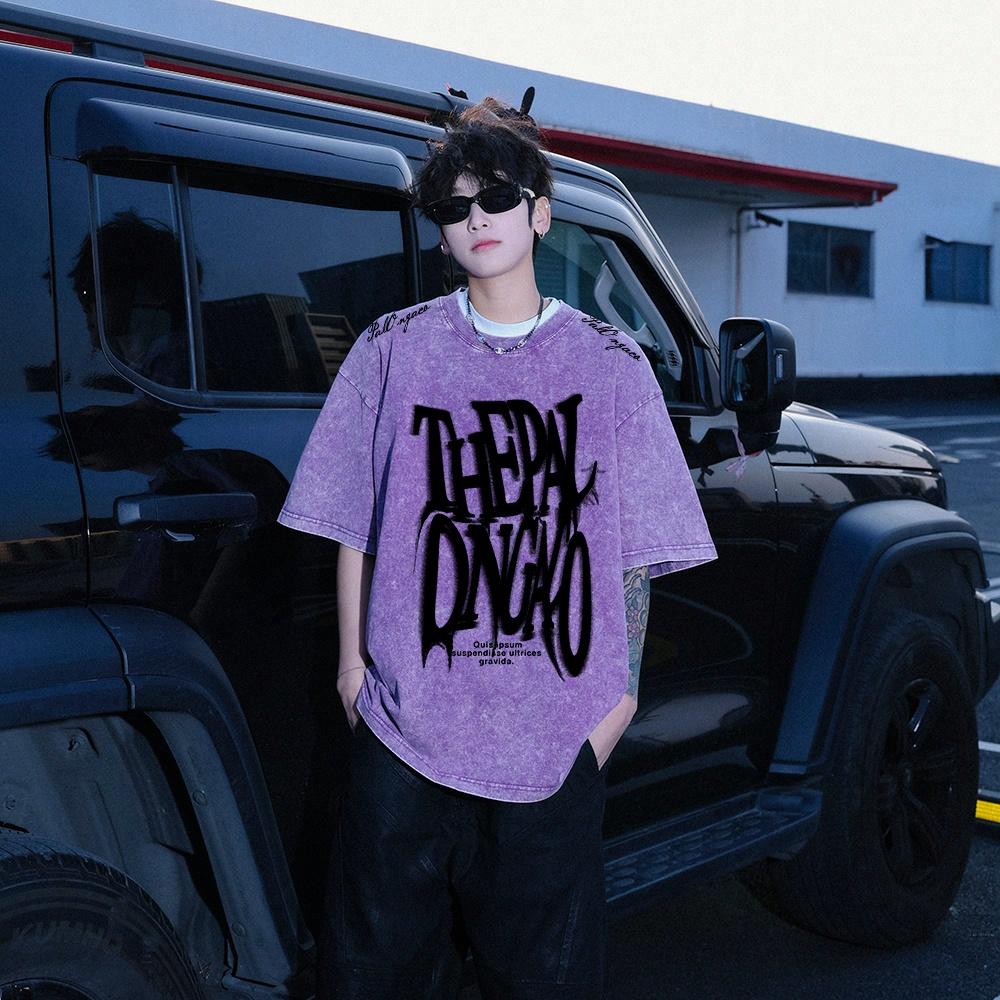 Pal ongaco qisqa yengi yuvilgan va siqilgan retro amerikacha futbolka erkaklar va ayollar uchun dazmollanadigan bokeh harflari bilan