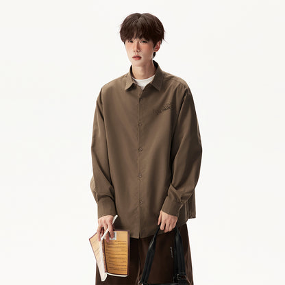 Pal ongaco pal ongaco Amerika yuqori ko'cha asosiy modellari oddiy sof paxta tanasi harflari brend logotipi bosma erkin tasodifiy universal koreys tekis rangli lapel uzun yengli ko'ylaklar bir xil modellar bilan erkaklar va ayollar