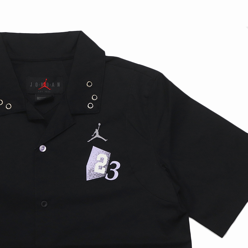 Iordaniya modasi sport uslubi tugmasi bo'sh qisqa yengli ko'ylak ayollar qora