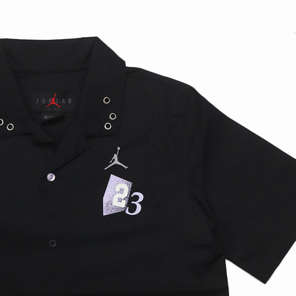 Iordaniya modasi sport uslubi tugmasi bo'sh qisqa yengli ko'ylak ayollar qora