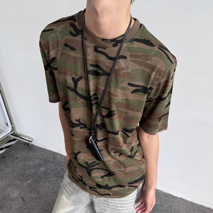 Paddy Julia Amerika hip-hop retro qovurilgan ko'cha gangster chiroyli kamuflyaj harbiy ekipaj bo'yinli pullover High Street ins paxta ko'p qirrali kollej uslubi tasodifiy qisqa yengli futbolka erkaklar va ayollar bir xil narsa