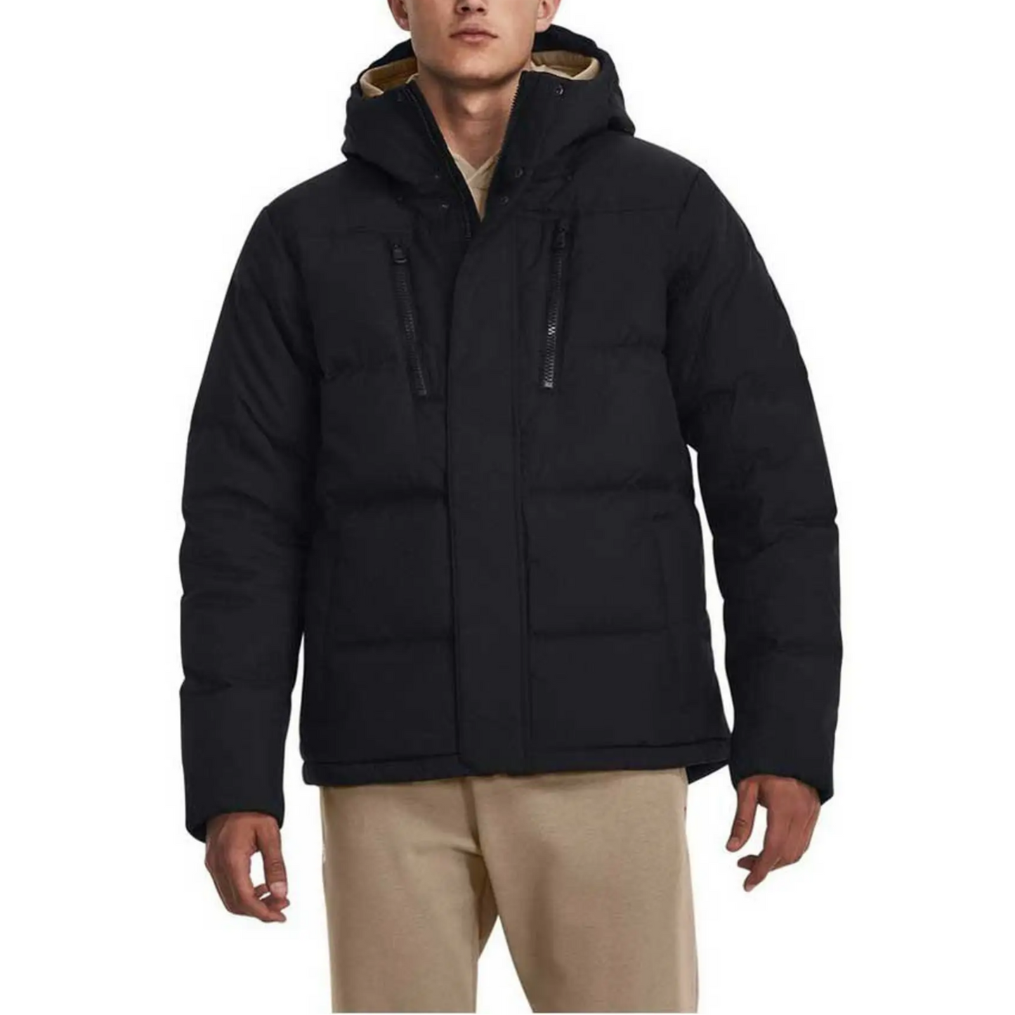 Under armour coldgear® infrared solid short waterproof warm sports hooded down jacket men's black