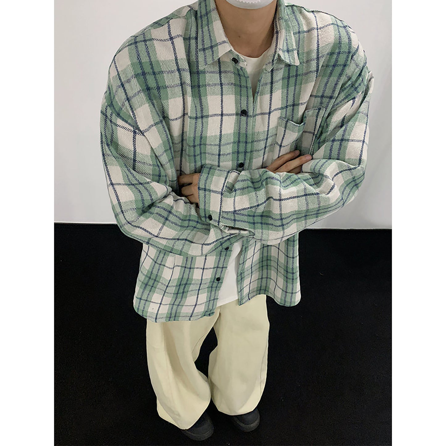 Hvga vintage plaid miu bo'limi yuqori intellektual ma'noda dangasa bo'shashmasdan uzun yengli plaid hit rangli dizayn ma'nosi shaxsiyat ijodiy moda aseksual katta ma'noda vintage oddiy qulay lapel ko'ylak erkaklar va ayollar teng