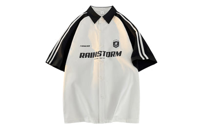 Paddy Julia Amerika ko'cha yo'l-yo'l harflari lapel kiritilgan yelka bo'sh tasodifiy sayohat qisqa yengli ko'ylak erkaklar va ayollar bir xil