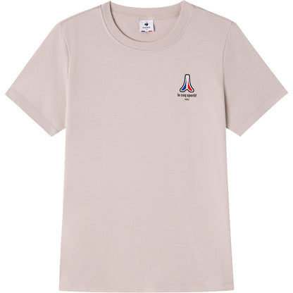 Le coq sportif brendi logotipi shablonlari ochiq havoda kundalik sport ekipaji bo'yinbog'li kalta yengli futbolka ayollar