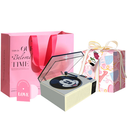 Disney retro vinil bluetooth dinamiki Hifi ovoz sifati led atrof-muhit yorug'ligi aylanadigan rekord ofis uyi aqlli AI soati ijodiy multfilm uslubidagi sovg'a to'plami