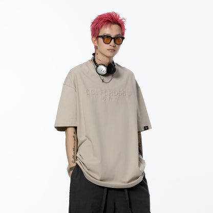 Golfkross harflari shimgichli bosilgan naqshinkor kashtado'zlik tasodifiy yumaloq bo'yinli yelkali qisqa yengli futbolkalar naqshli erkaklar va ayollar