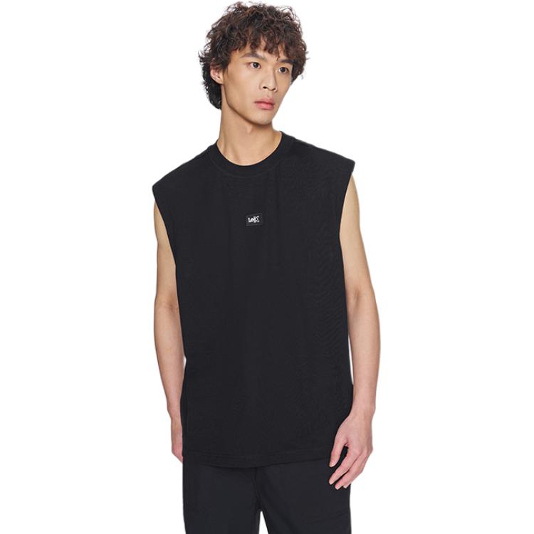 Lee ss25 qulay versiyasi yumaloq bo'yinli yamoq logotipi bitta rangli yengsiz yelek erkaklar qora