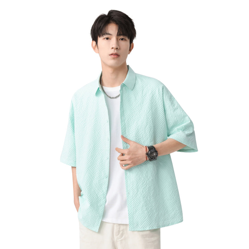 Igoi Amerika tekis rangli oddiy asosiy modellar bo'shashgan yagona ko'krakli teksturali yelkada erkin his qiluvchi oddiy yuzta tekis kalta yengli ko'ylaklar bir xil modeldagi erkaklar va ayollar