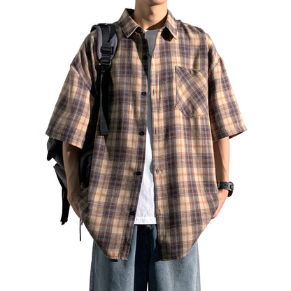 Hvga Amerika retro asosiy modellari plashli birlashma to'qnashuv rangli yarim yengli ko'ylak ko'ylagi ter singdirish nafas oladigan yupqa bo'sh katta o'lchamli talabalar partiyasi qisqa qisma ko'ylak erkaklar va ayollar modellari