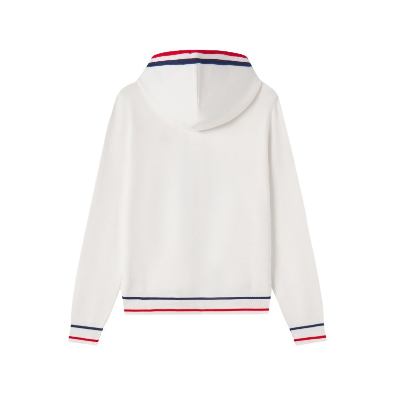 Le coq sportif tricolor brendi logotipi kaputli trikotaj uzun yengli ayollar sviteri