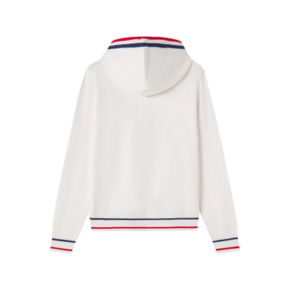 Le coq sportif tricolor brendi logotipi kaputli trikotaj uzun yengli ayollar sviteri