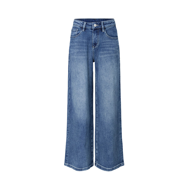 Navigare italyancha kichkina yelkanli qayiq modasi retro yupqa cho'ntak kashtasi paxta tuyg'usi yuvilgan keng oyoqli jinsi ayollar jinsi ko'k