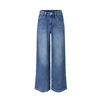 Navigare italyancha kichkina yelkanli qayiq modasi retro yupqa cho'ntak kashtasi paxta tuyg'usi yuvilgan keng oyoqli jinsi ayollar jinsi ko'k