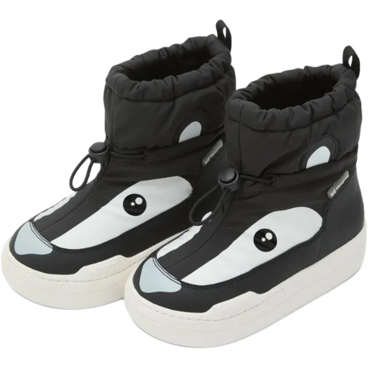 Moon boot park strap panda face round toe drawstring high top kids snow boots black