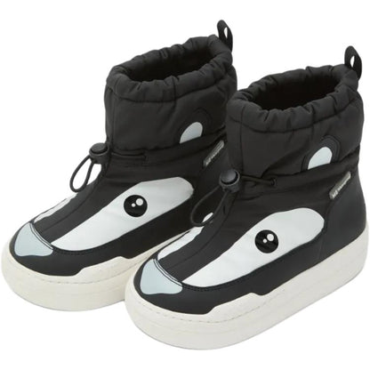 Moon boot park strap panda face round toe drawstring high top kids snow boots black