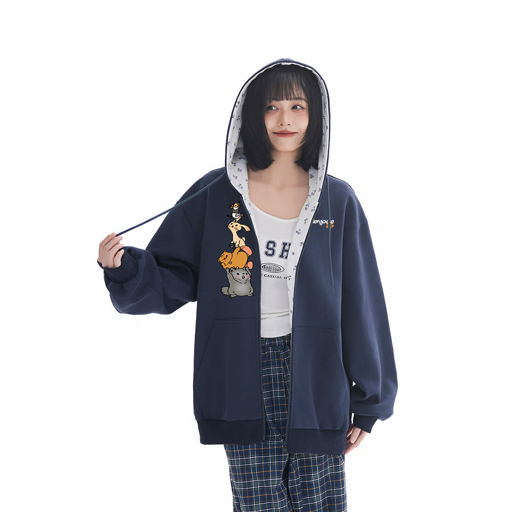 Pal ongaco pal ongaco Amerika retro soddaligi multfilm naqshli bosma harflar logotipi erkin universal trend ko'ylagi ko'ylagi qulay tasodifiy kaputli kardigan kozok erkaklar va ayollar bir xil paragraf bilan