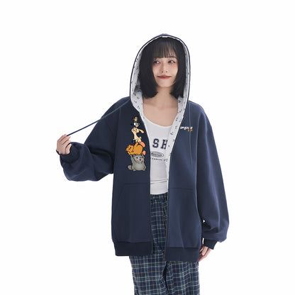 Pal ongaco pal ongaco Amerika retro soddaligi multfilm naqshli bosma harflar logotipi erkin universal trend ko'ylagi ko'ylagi qulay tasodifiy kaputli kardigan kozok erkaklar va ayollar bir xil paragraf bilan