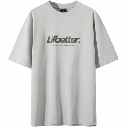 Lilbetter harfi logotipi bosma paxta amerikalik kundalik toza kiyimli dumaloq bo'yinli yarim yengli bo'shashgan juftlik qisqa yengli futbolka modelli erkaklar va ayollar