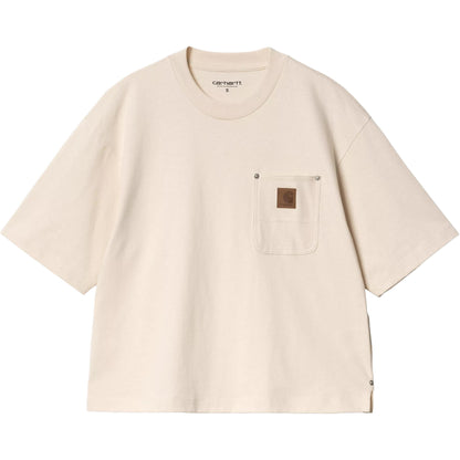 Carhartt wip w' s/s katta o'lchamli ko'krak cho'ntakli kvadrat yorliqli dumaloq bo'yinli qisqa yengli oddiy ayollar futbolkasi