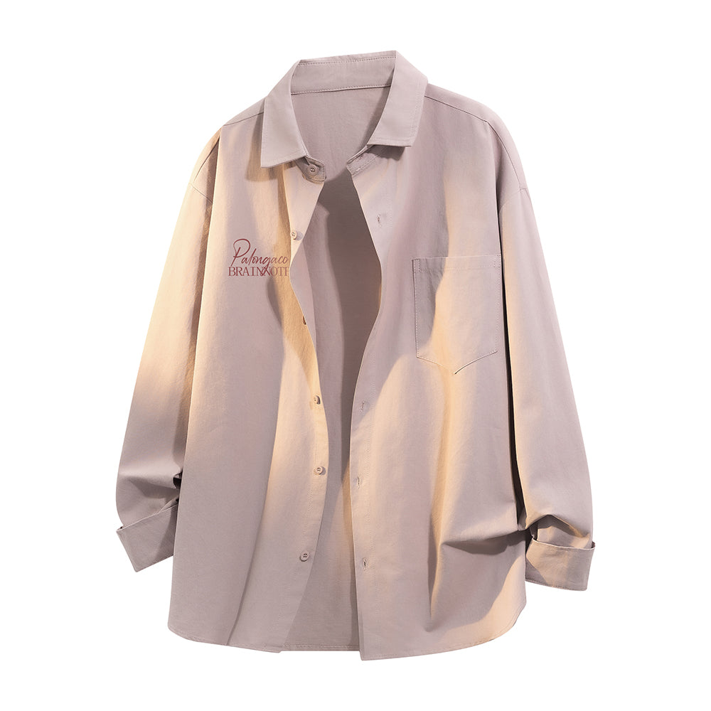 Pal ongaco pal ongaco Amerika retro yuqori ko'cha oddiy harflar logotipi bosma bir rangli trend bo'sh universal dangasa tuyg'u qulay paxta uzun yengli ko'ylak erkaklar va ayollar modellari bilan