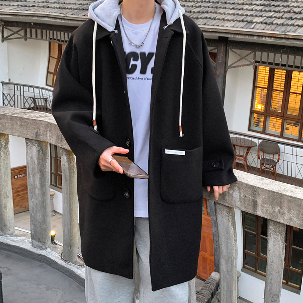 David beacon oddiy retro bo'sh tasodifiy kollej uslubi issiq qalinlashgan o'rta uzunlikdagi trench ko'ylagi ko'cha klassik asosiy ko'p qirrali bir ko'krak qalpoqli soxta ikki qismli tvid palto erkaklar va ayollar bir xil modellar