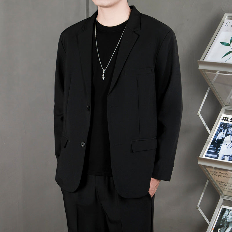 Ofisga qarshi engil hashamatli moda tasodifiy chiroyli bo'sh Gonkong uslubidagi gangster chiroyli ko'ylagi universal koreys versiyasi trendi uzun yengli kostyum erkaklar modellari
